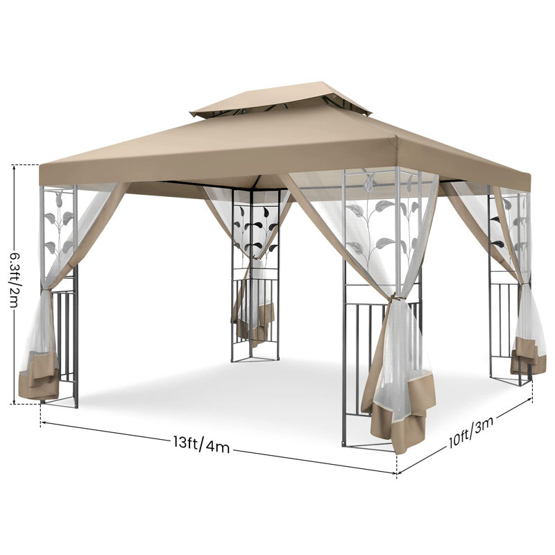 Pavillon de jardin extérieur 10 x 10 pi avec moustiquaires, Kaki