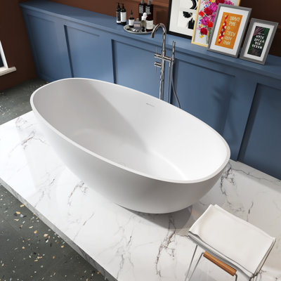 61 Inch Freestanding Solid Surface Soaking Bathtub