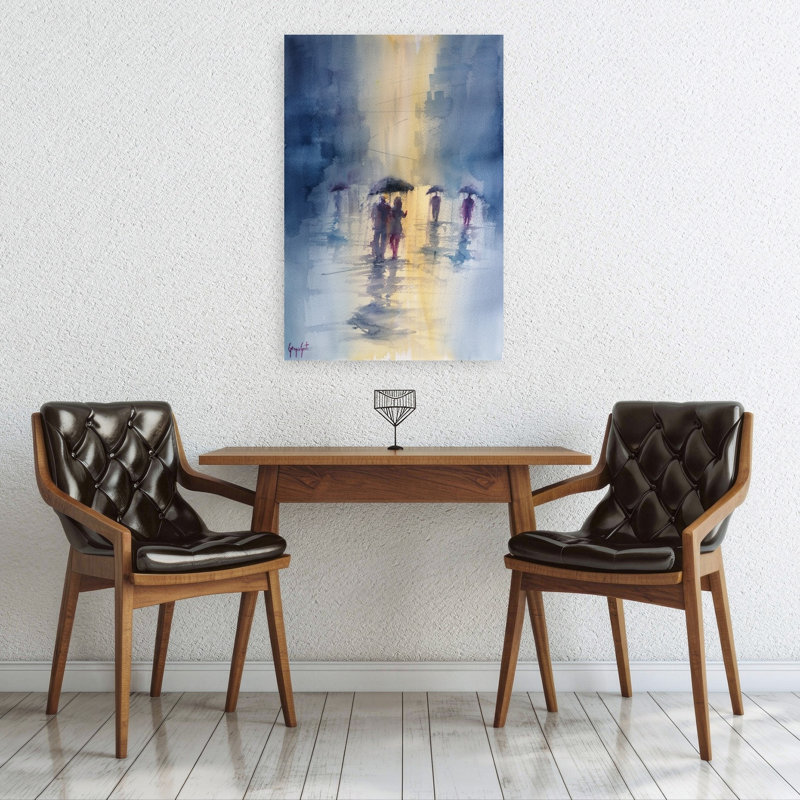 «Rainy City Umbrellas Impressionist Peaceful Romantic City», reproduction d'art mural, 36" H x 24" W
