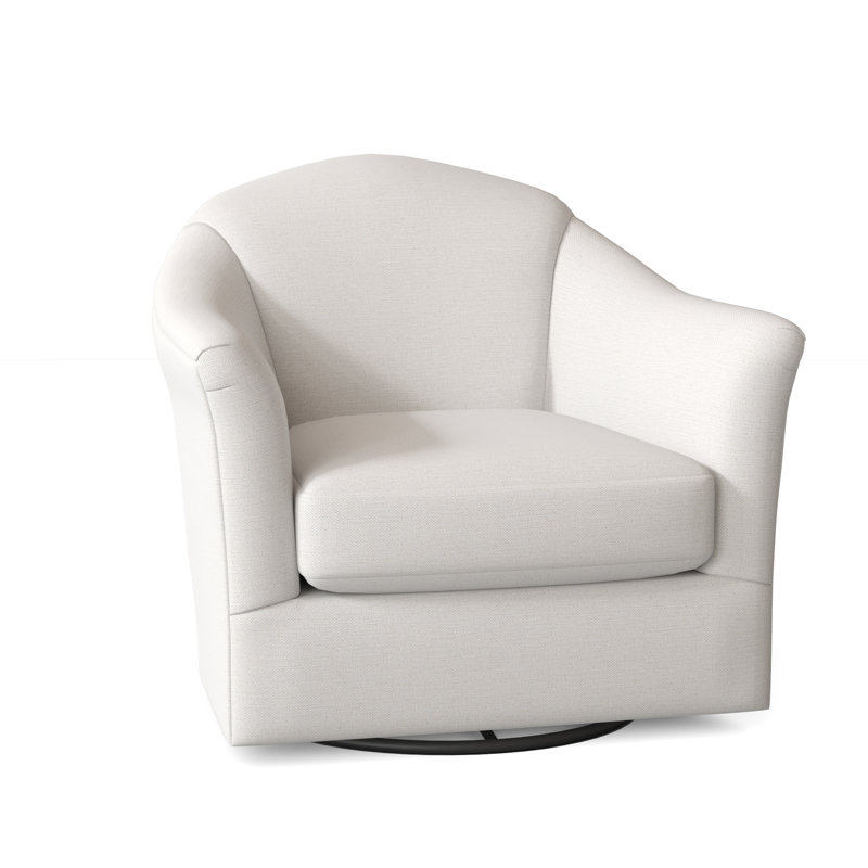 Fauteuil demi-tonneau pivotant de 36,5 po Darby, Tissu performance ivoire neige
