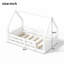 Lit cabane deux places, lit en bois avec cadre de toit, barrières de sécurité et panneaux rainurés, blanc-1880655561-1880655558