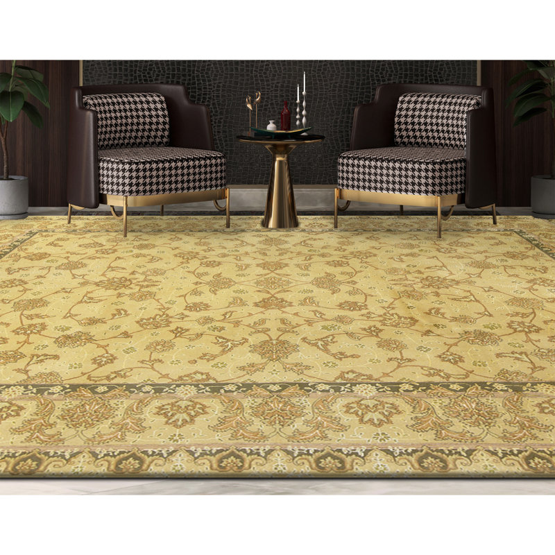Hand Knotted Wool Area Rug in Gold