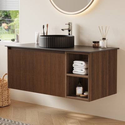 Armoire de salle de bain moderne 36 "en bois avec lavabo en céramique