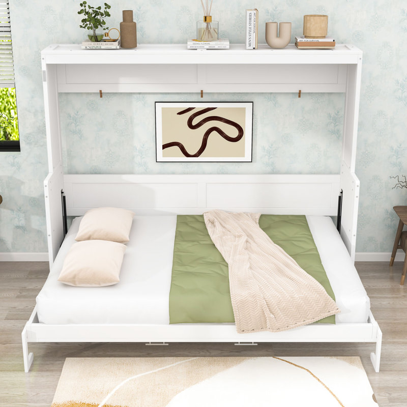 Wissem Wood Murphy Bed with Desk, White, Queen