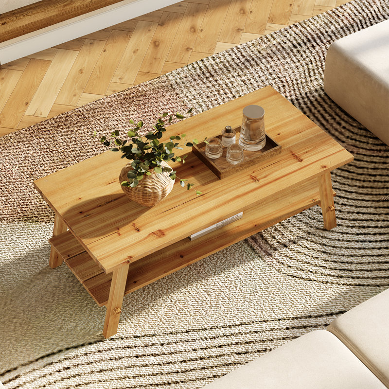 Solid Wood Pedestal Coffee Table with Storage
