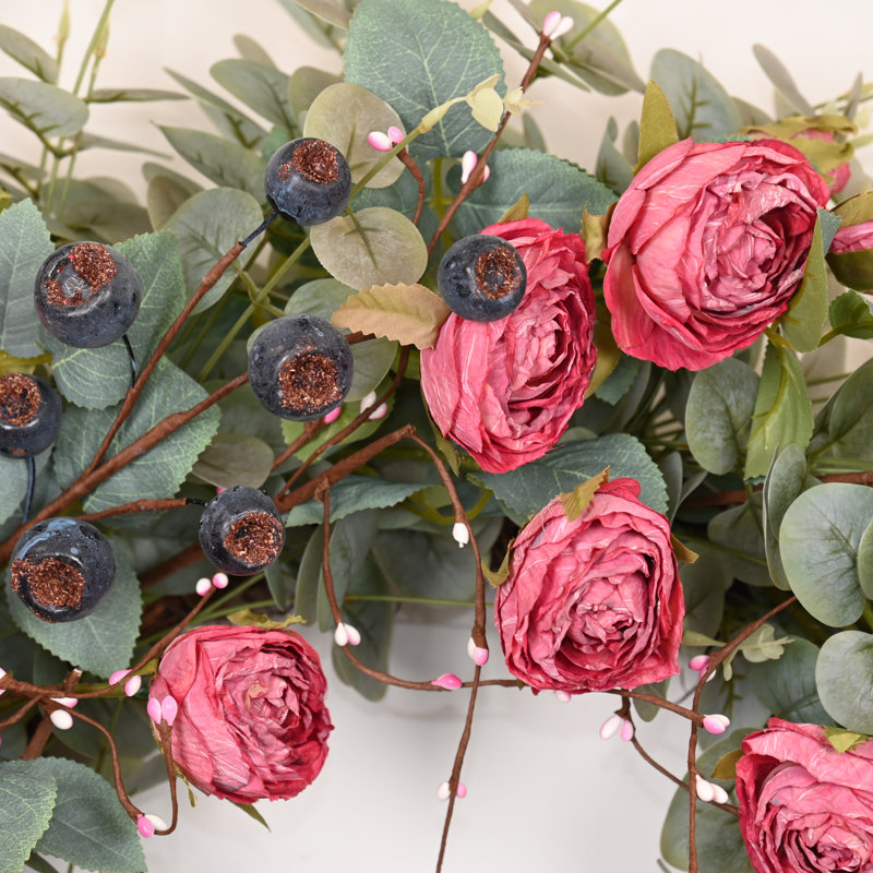 Couronne florale 26 po Eucalyptus, Rose/vert/bleu