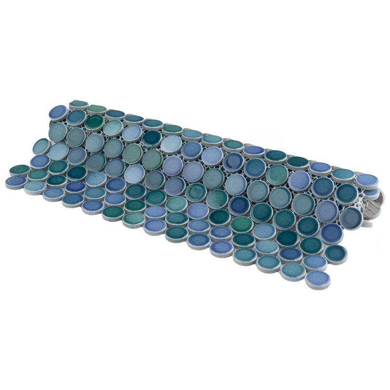 Hudson Penny Round Aquamarine 11-7/8" x 12-5/8" Porcelain Mosaic Tile