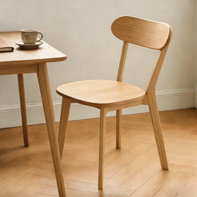 Chaises de cuisine 100% Mid-Century modernes en bois massif de 2 pièces, dossier et pieds courbés pour bar et café