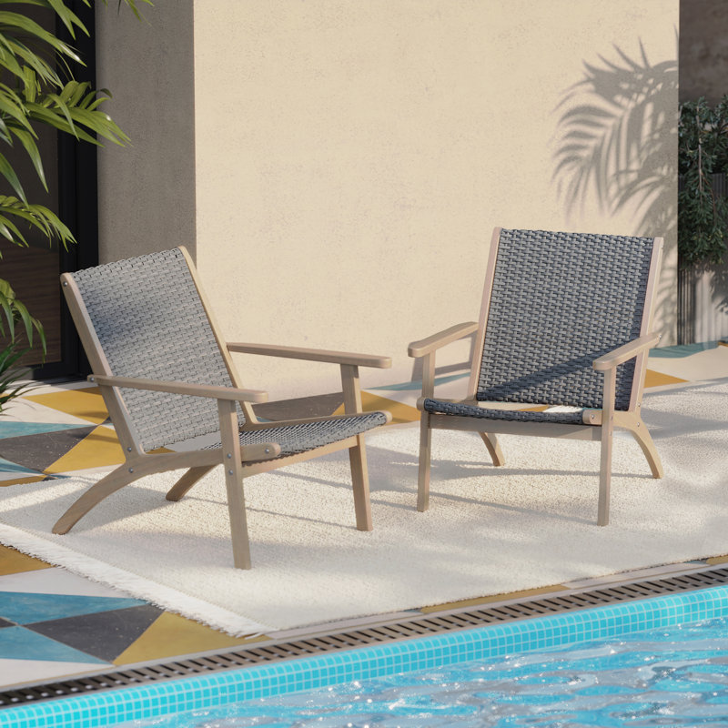 Goku Solid Acacia Wood & Wicker Patio Chair, Natural/Gray