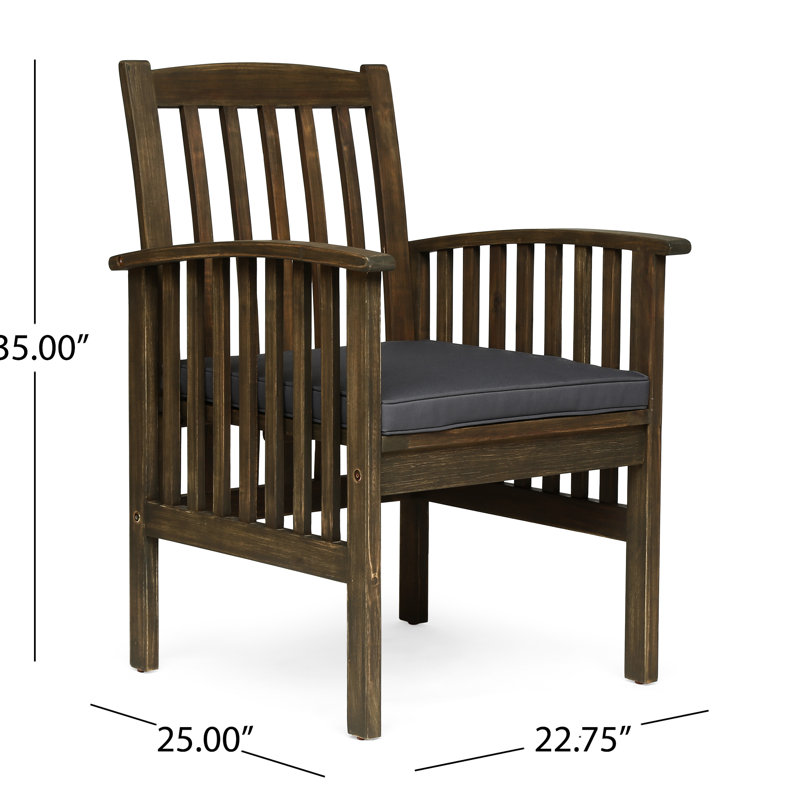 Chaises en bois matelassées gris foncé 2 pièces, pour le patio et la cour arrière, chaises d'extérieur élégantes 2 pièces, avec coussins à finition moderne