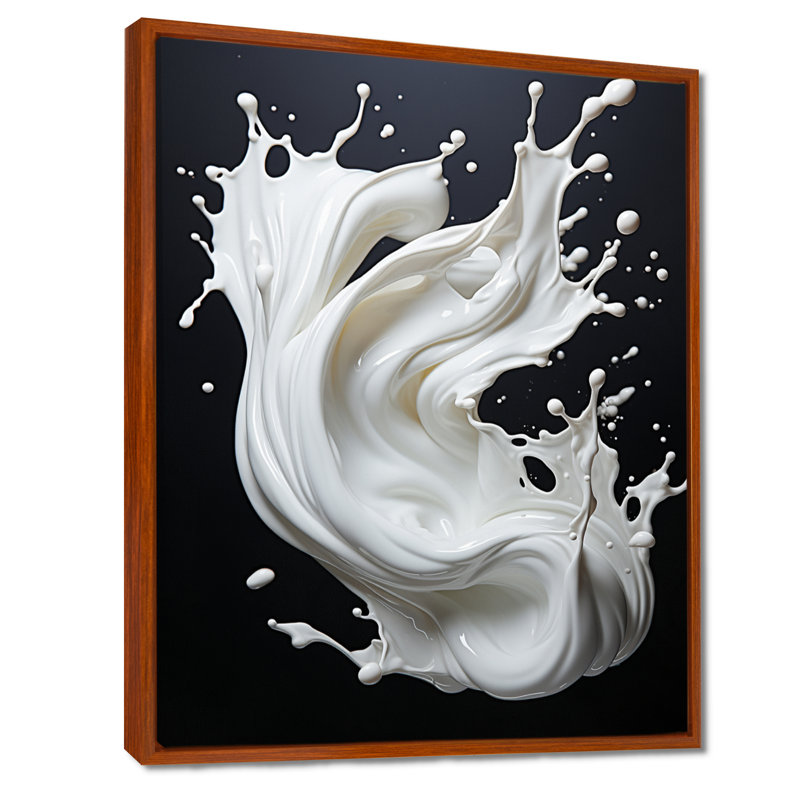 Art liquide noir et blanc - encre liquide, art mural abstrait, Toile avec cadre flottant brun, H 32 po x l 24 po x P 1 po