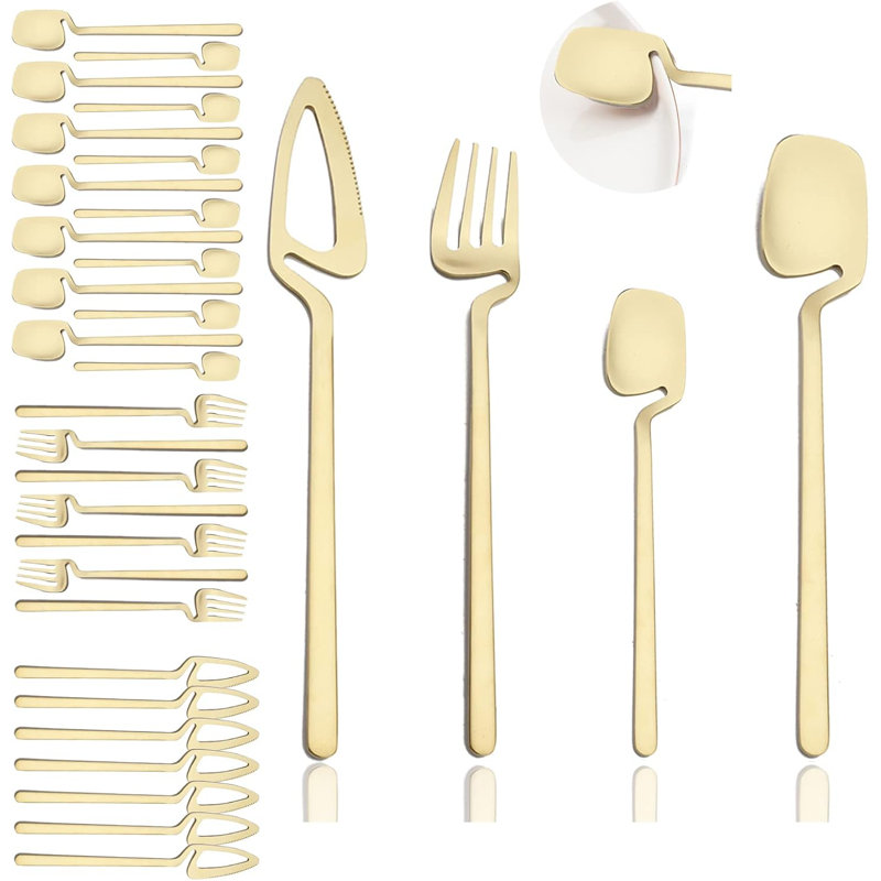 Ensemble de couverts 32 pièces pour 8 personnes, ensemble de couverts en acier inoxydable avec couteau, fourchette, cuillère et cuillère à café, lavable au lave-vaisselle, conception élégante pour un usage quotidien et des occasions spéciales