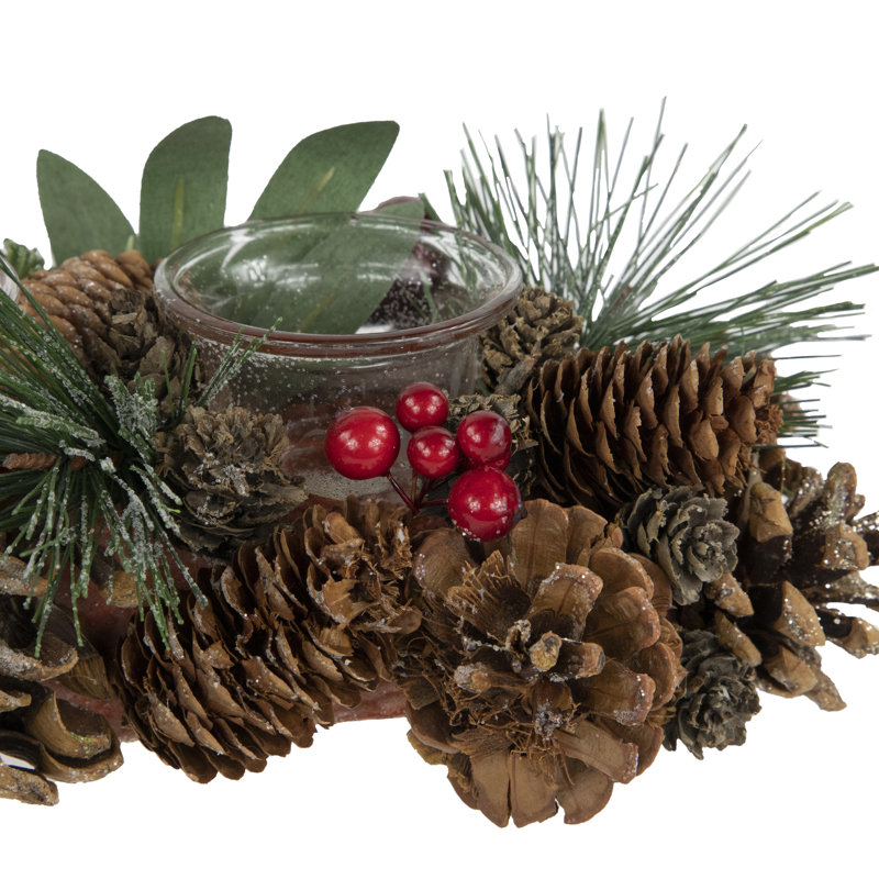 Porte-bougie de Noël 15,25 po à paillettes et baies rouges