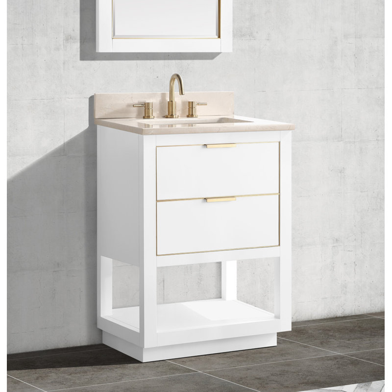 Allie 25" Single Bathroom Vanity Set, Carrara White Marble/Gold, White