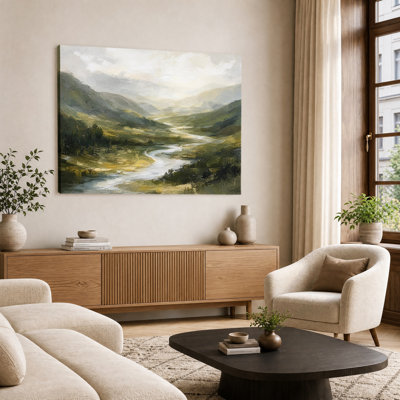Horizontale campagne sauvage Hill Meadow toile Art mural rétro coloré paysage de montagne épais, reproduction d'art pour ferme salon décor