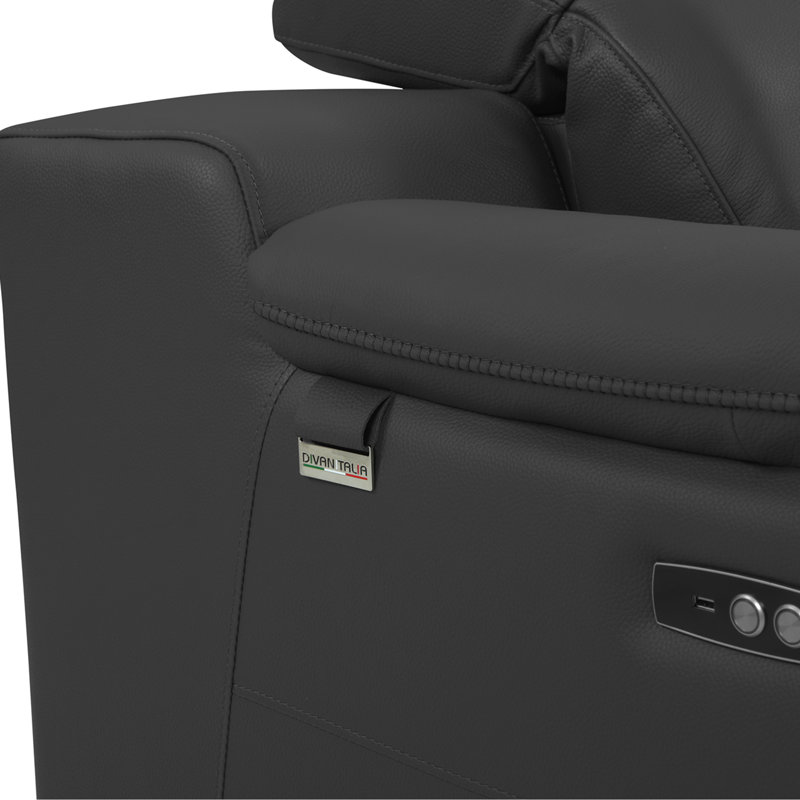 Canapé inclinable électrique en cuir italien véritable, Gris foncé