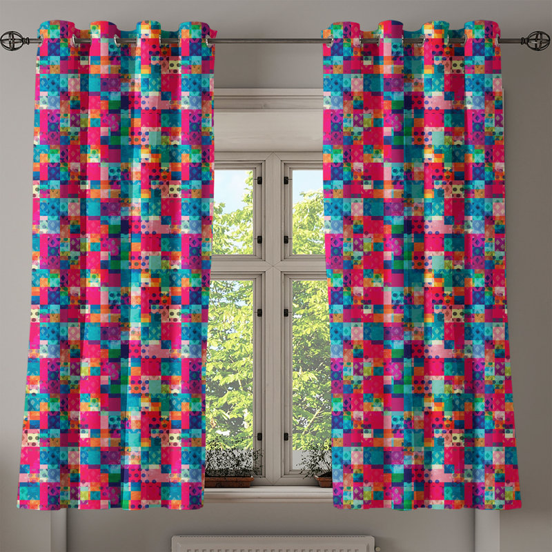 Latitude Run® Abstract Art Grommet Curtain Decorative 2-Panel Window Drapes, 50"x63", Multicolor, 50" W x 54" L