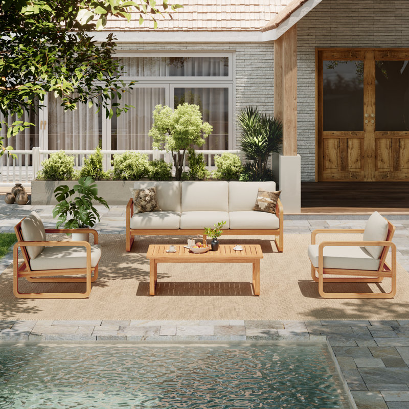 Ensemble de patio extérieur en bois massif 4 pièces