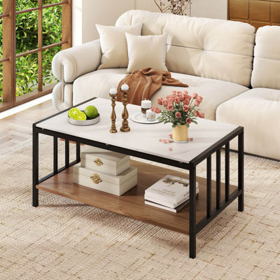 Table basse rectangulaire à 2 niveaux avec tablette ouverte