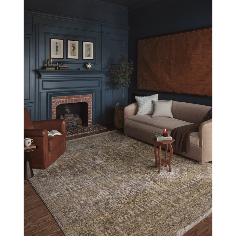Junie Moss and Natural Medium Pile Vintage Area Rug