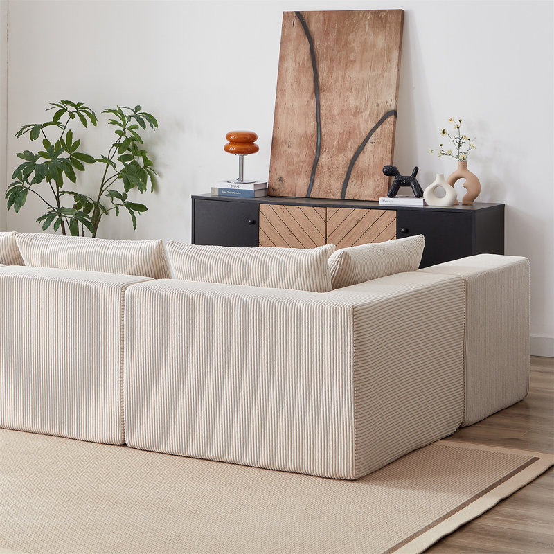 Luxurious Modular Sectional Sofa for Versatile Indoor Spaces, Enhancing Comfort and Style, Beige Corduroy