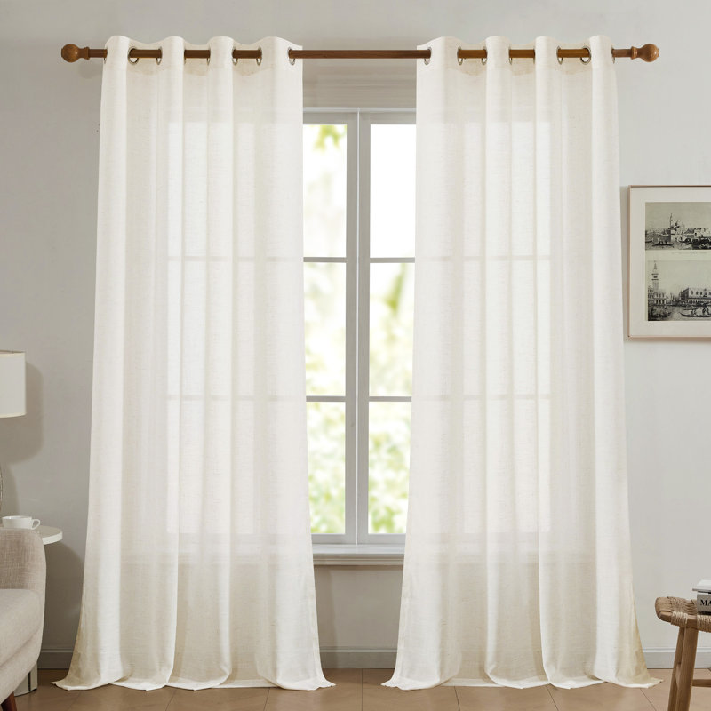 Faux Linen Semi Sheer Light Filtering Grommet Top Curtains (Set of 2), 52" W x 96" L