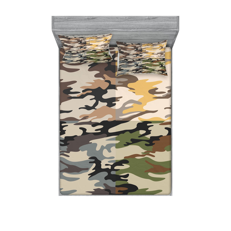 Ambesonne Camo Fitted Sheet & Pillow Sham Set, Multicolor, Calking Sheet Set + 1 Fitted Sheet + 4 Pillowcases