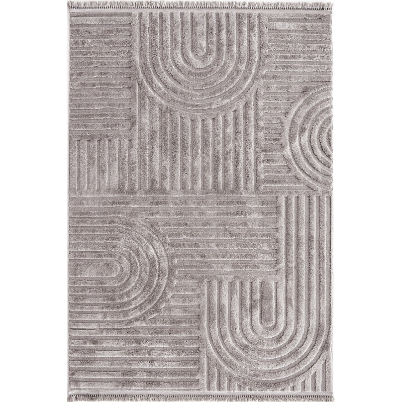 Tapis rayé en coton Shuntina, Carré 3 pi 8 po