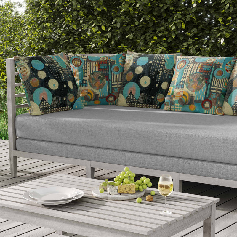 Coussin intérieur / extérieur Orbital Echoes, Carré 16 po, Bleu / Vert