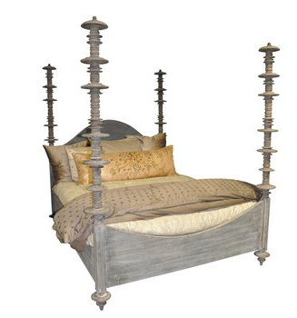Ferret Solid Wood Four Poster Bed, California King, Weathered
