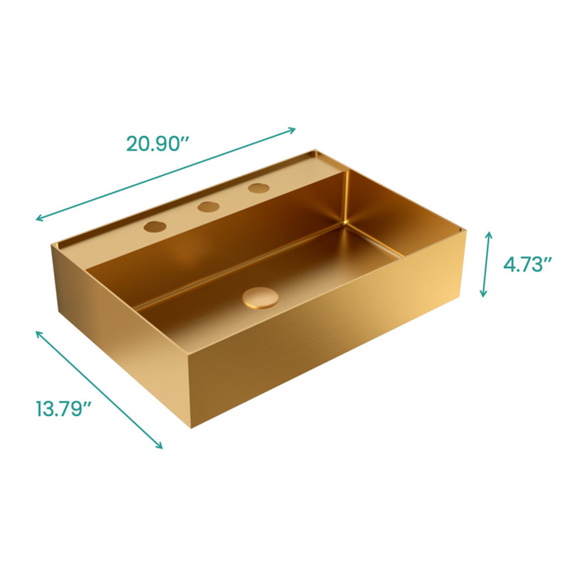 Lavabo de salle de bain intégré en acier inoxydable 20 po x 14 po avec trois trous de robinet