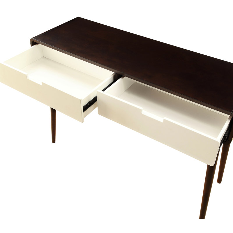 Table rectangulaire et blanche avec 2 tiroirs pour armoire à vin de style Mid-Century moderne