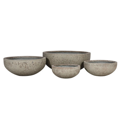 Pot de fleurs Stonehaven Basin, grand modèle, léger, en fibre de verre, ensemble de 4 - Intérieur/Extérieur