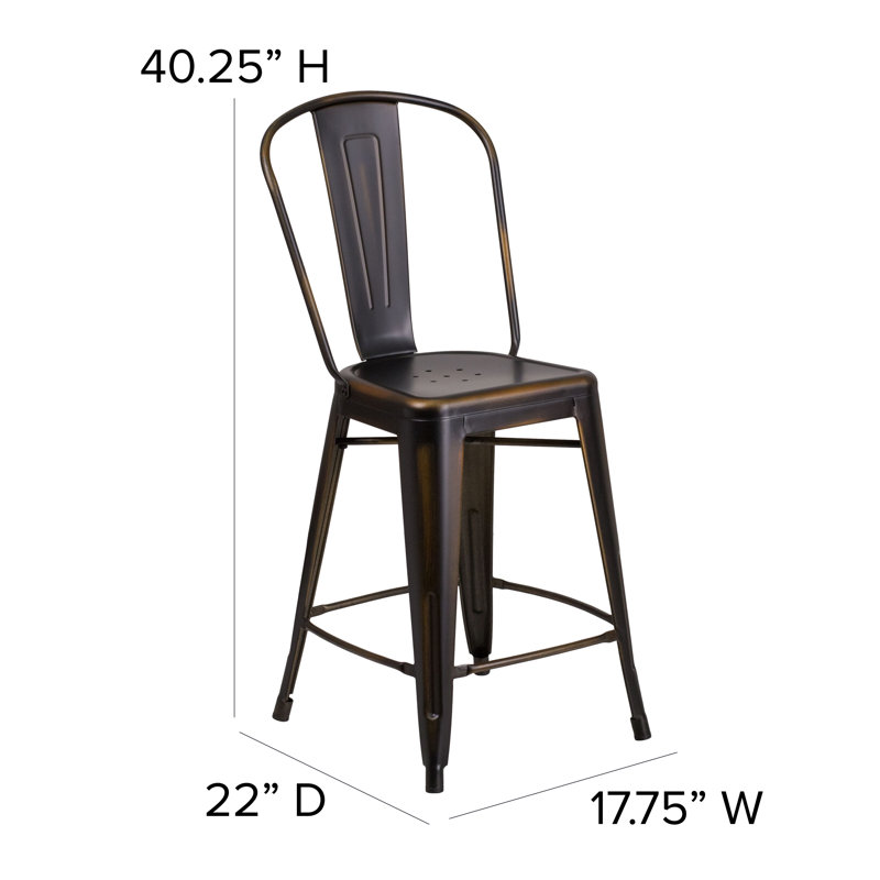 Tabouret de comptoir en métal patiné pour l'intérieur / extérieur de 24 po de hauteur Angelean - noir, Noir/or antique