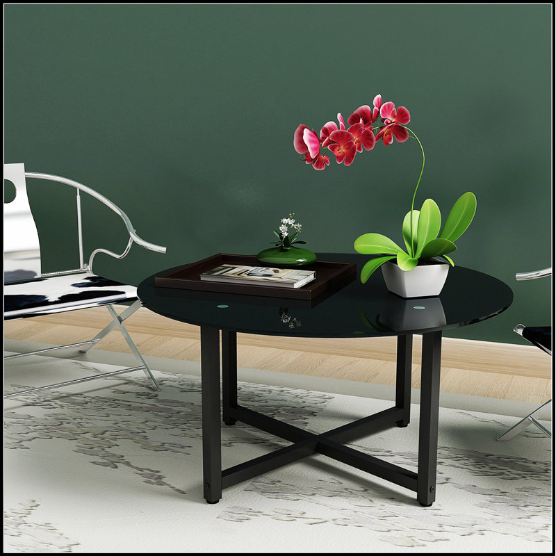 Table basse ronde avec plateau en verre