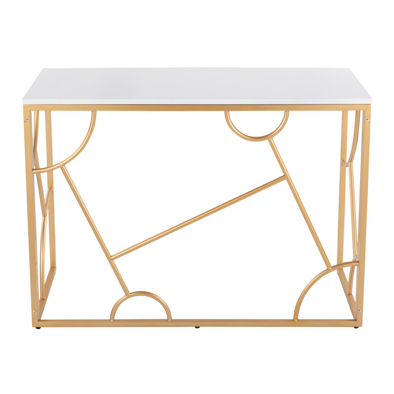 Bureau d'écriture 1 pièce en métal blanc à usage intérieur seulement, 100 lb limite de poids, assemblage, White/Gold