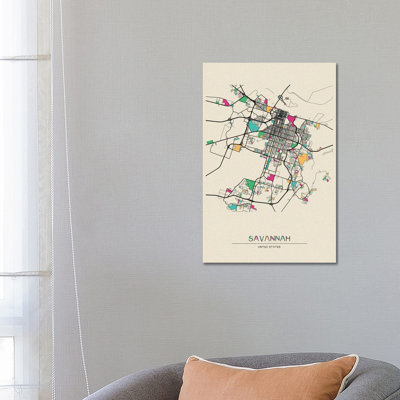 Savannah, Georgia Map by Ayse Deniz Akerman - Wrapped Canvas Gallery-Wrapped Canvas Giclée