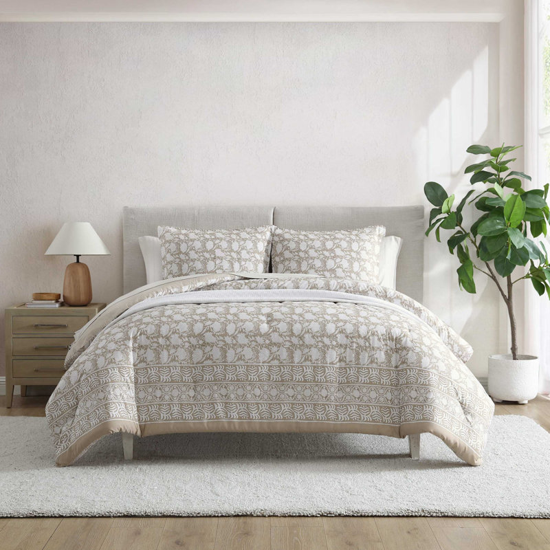 Ensemble d'édredon réversible en coton Nautica Bayport, Édredon pour grand lit + 2 taies décoratives, Beige