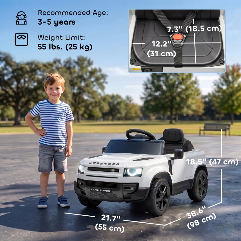 Voiture 12V Ride on Car avec télécommande Land Rover, suspension, blanc, Blanc