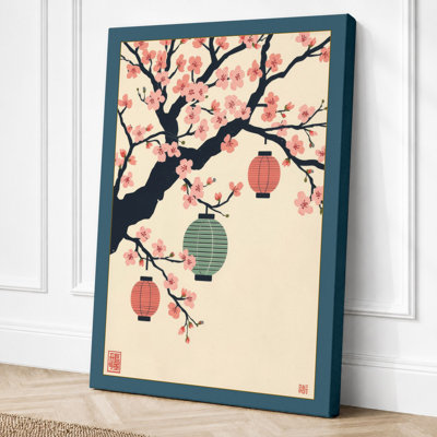 Spring Lanterns on Branch Japandi - Wrapped Canvas
