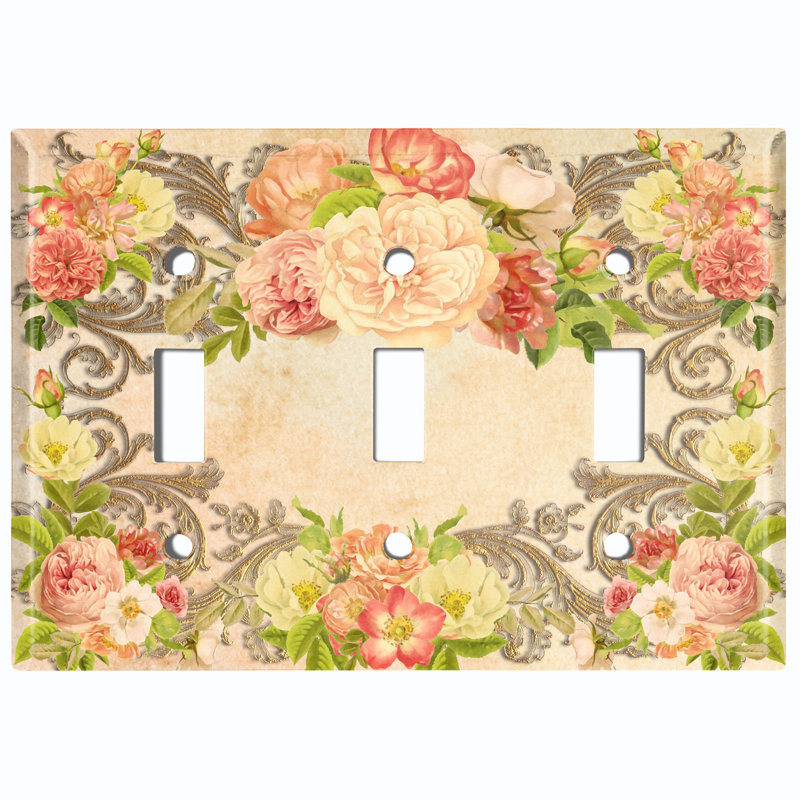 Plaque murale à 3 interrupteurs à bascule Pink Rose Frame 1, Rose rose