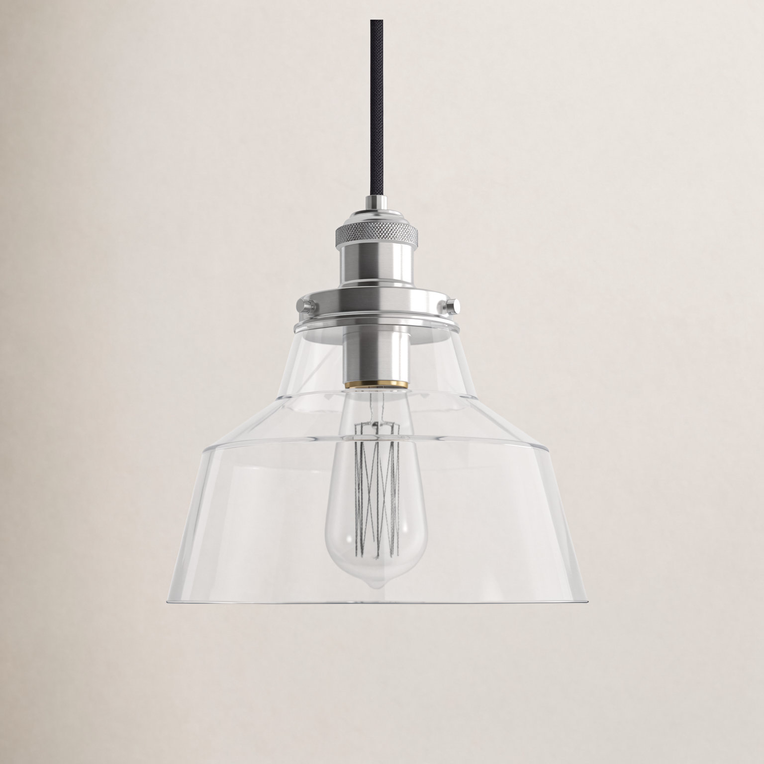 Topanga Single Light Glass Dimmable Pendant, Polished Nickel