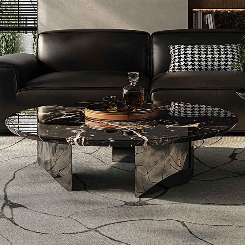 Table basse moderne simple ronde en marbre, H 14,6 po x L 31,5 po x l 31,5 po