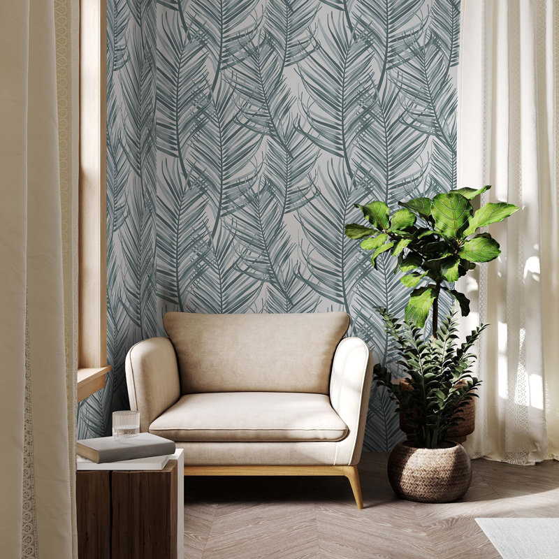 Guillermo Floral Vinyl Peel & Stick Wallpaper Roll, Green/White