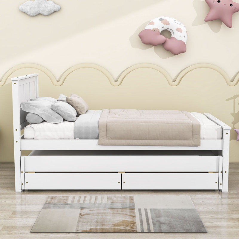 Kids Twin with Trundle with Drawers, White