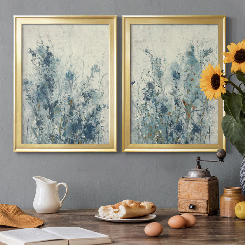«AU CH Blue Spring I», ensemble de 2 reproductions d'art sur toile, H 24,5 po x l 18,5 po x P 1 po, Or