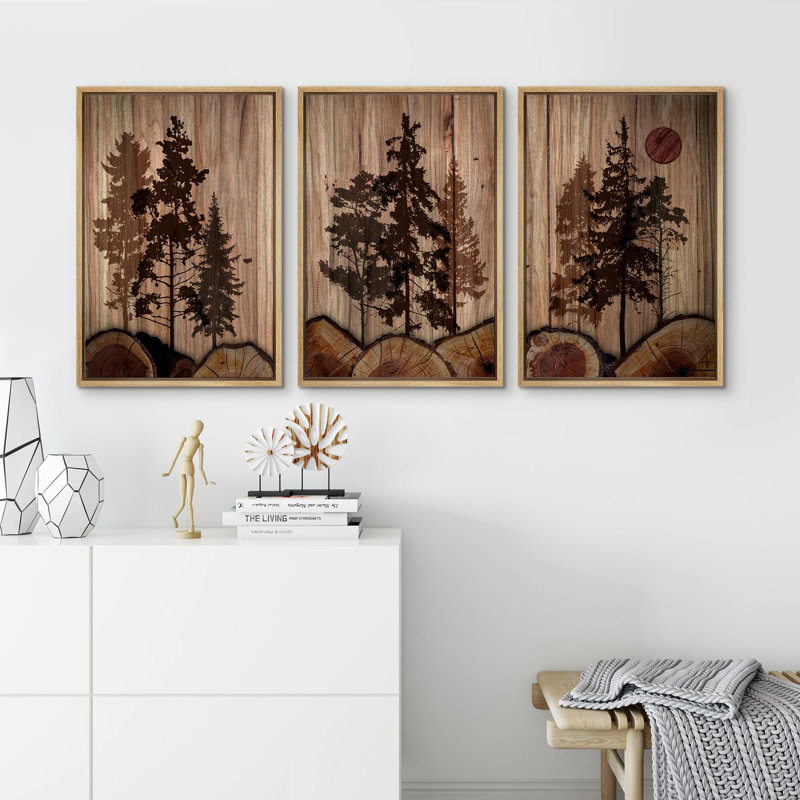 «Mountain Pine Tree Nature Wilderness Modern Decor Relax Calm Chic Living Room Office» 3 pièces, Naturel, H 24 po x l 16 po
