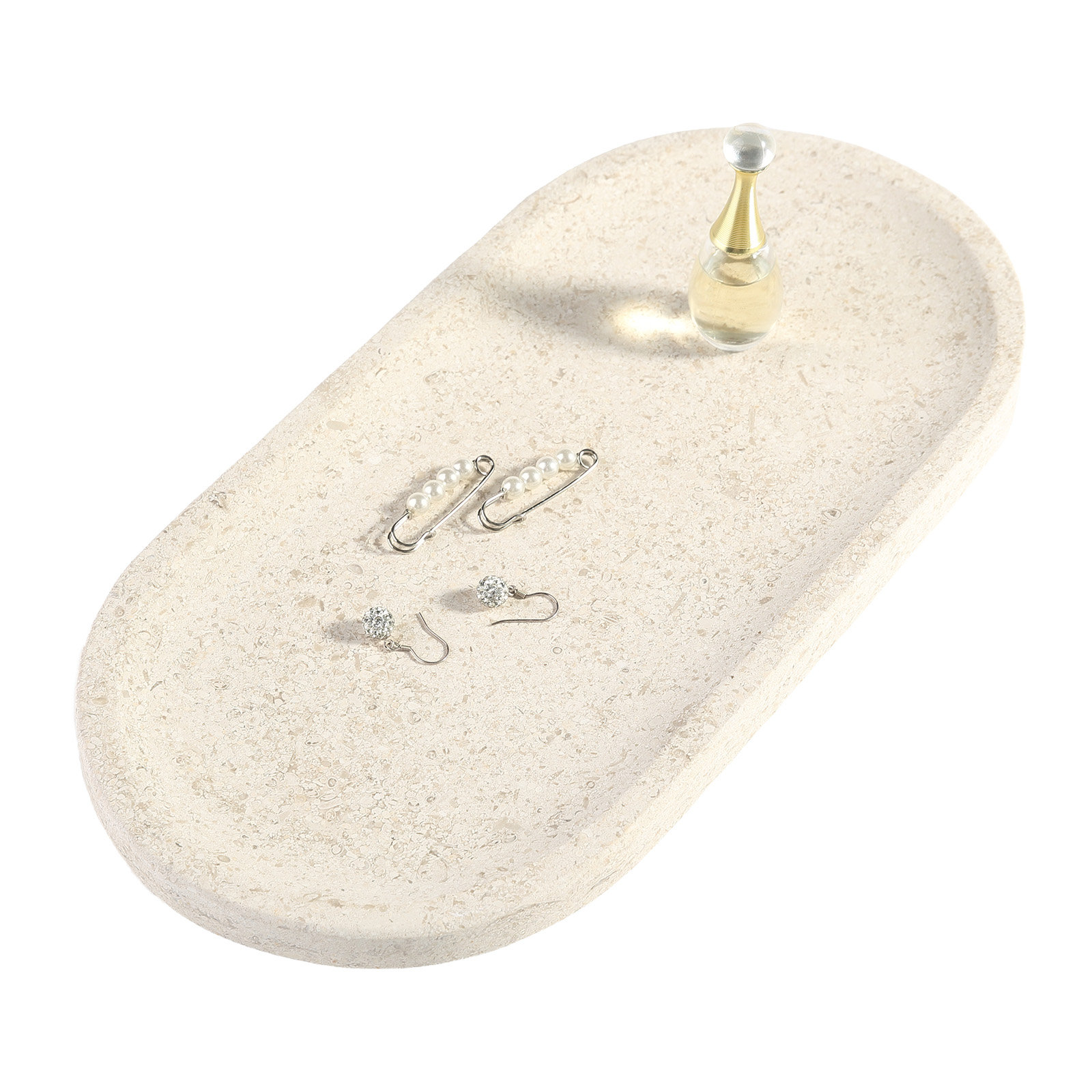 Guein Oval Natural Marble Tray, Moca Cream Media