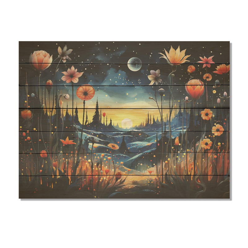 Fantasy Floral Daydream III - Paysage abstrait sur bois, H 34 po x l 44 po