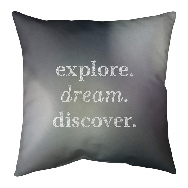 Housse de coussin en lin Handwritten Explore Dream, 20 po x 20 po, Noir / Blanc
